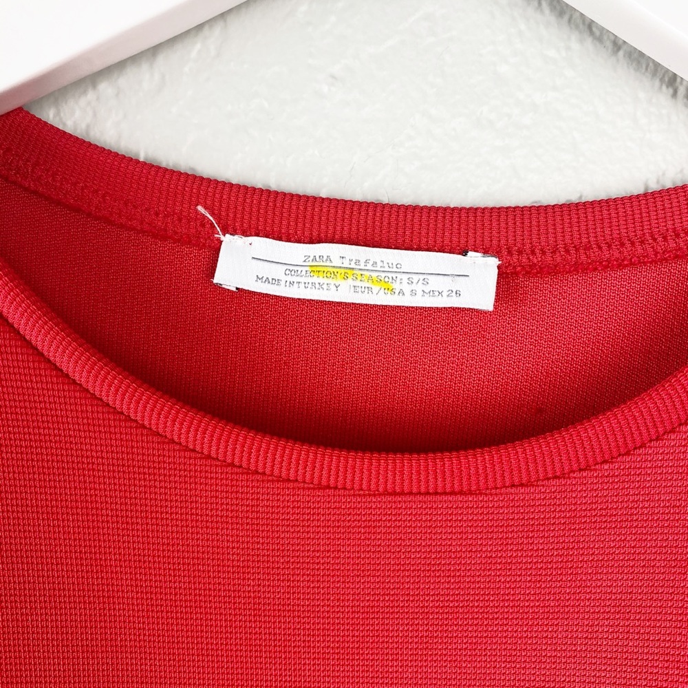 Zara Ruffle Cold Shoulder Dress- Red - Picture 6 of 7
